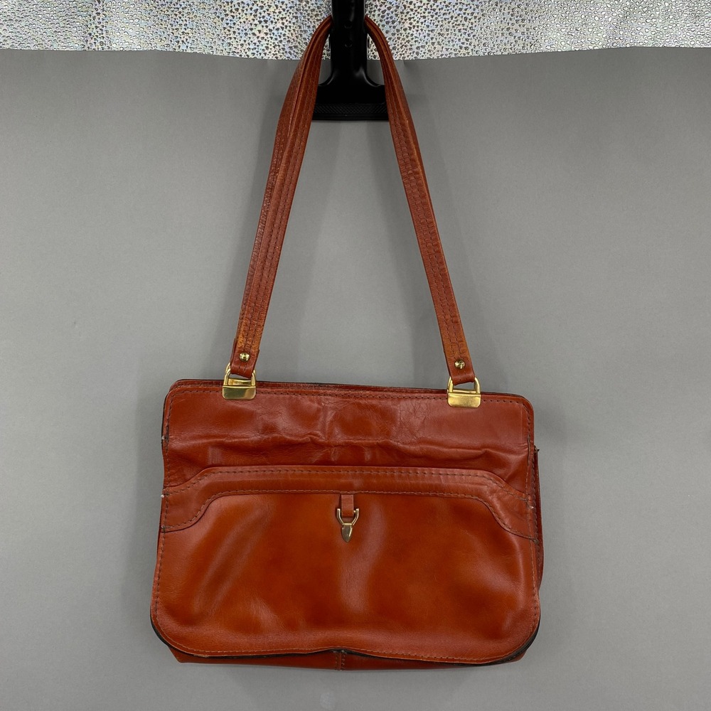 Letisse True Vintage Leather Shoulder Bag Medium Cognac Brown Gold Hardware